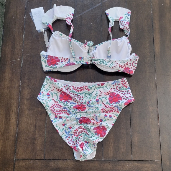 High Waist Bikini White Floral Pattern SZ XL - Picture 4 of 4